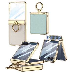 Funda Protectora Magnética con Anillo Metálico para Samsung Galaxy Z Flip 3/4/5/6/7, Funda Plegable de Cuero PU - Product Image 1