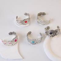 21 Estilos de Pulseras de Turquesa Natural Plateadas en Plata de Estilo Occidental para Mujer, Pulsera de Estilo Bohemio Étnico con Turquesa