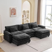 Weiches Stoffsofa mit Cremefarbenem, Breitem, Bequemem Wolken-Sitzgefühl, Ecksofa mit Ottoman, Tiefsitz und Plüschkissen, Modular für Wohnzimmer