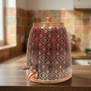 Distributeur d'eau en acier inoxydable avec motif rouge et doré, fonctionnement manuel, chargement par le haut, usage domestique - Product Image 6