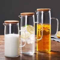 Bouilloire à thé en verre borosilicate transparent de haute qualité, écologique, résistante à la chaleur, avec poignée en verre et couvercle en bambou