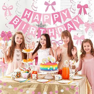 Decorazioni per Feste di <span class=keywords><strong>Compleanno</strong></span> con Fiocco Rosa, Striscione 'Buon <span class=keywords><strong>Compleanno</strong></span>' con Palline a Nido d'Ape, Spirali Appese e Ghirlanda a Pois per Donne e Ragazze - Product Image 5