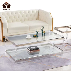 Contemporary Glass Top Acrylic Center Table Home Minimalist Style Console Table High Quality Stainless Steel Coffee Tables