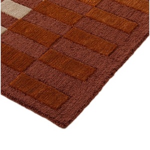 Modern Rust Geometric Area Rug Hand Tufted Textured Pattern Premium Wool Carpet Contemporary Living Room Bedroom <b>Floor</b> Decor Mat - Product Image 3
