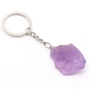 Tự Nhiên Thô Thô Tùy Chỉnh Kim Loại Rose Quartz Agate Amethyst Bóng Mặt Dây Chuyền Pha Lê Chữa Bệnh Stones Tùy Chỉnh Keychain Phụ Kiện