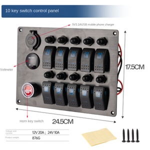 10 Gang Marine Panel Horn Button <b>USB</b> Charger Voltmeter 12V Boat <b>Switch</b> Panel with Circuit Breaker Rocker <b>Switch</b> - Product Image 2