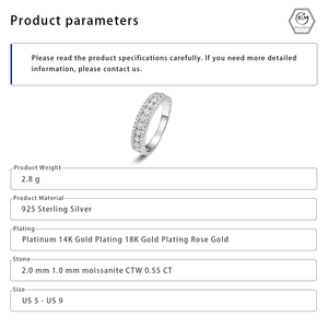 Anillo <span class=keywords><strong>de</strong></span> Moissanita LINNA <span class=keywords><strong>de</strong></span> 0.55 CTW con Pavé <span class=keywords><strong>de</strong></span> Clústeres <span class=keywords><strong>de</strong></span> Media Eternidad, Plata <span class=keywords><strong>de</strong></span> Ley 925, Certificado GRA, Delicado y Apilable, para Boda - Product Image 2