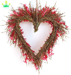Nhân Tạo Hình Trái Tim Valentine Của Ngày Vòng Hoa Màu Hồng <span class=keywords><strong>Forsythia</strong></span> Hoa Của Mẹ Ngày Tường Cửa Treo Trang Trí Đám Cưới - Product Image 6