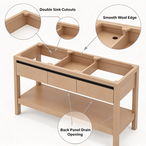 Mueble de Baño Minimalista de Madera, Rectangular, Independiente, con Dos Cajones y Estante Abierto, Acabado Claro - Product Image 3
