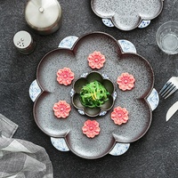 Assiette peu profonde en porcelaine de style chinois en forme de fleur, pour steak, vaisselle haut de gamme, assiette à gâteau, luxe léger, sous glaçure