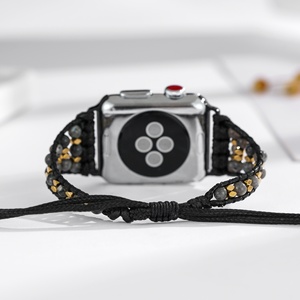 Bracelet de montre intelligent Apple <span class=keywords><strong>e</strong></span> en pierre naturelle pour hommes, adapté à la salle de sport, pour un usage quotidien, bracelet de montre Apple souple tressé en pierre Flash noire, vente en gros - Product Image 3
