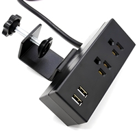 Stop Kontak Meja Konferensi 2 Outlet 2 Port USB-A Standar Colokan AS dengan Penjepit Meja