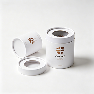 Boîte en carton cylindrique avec logo personnalisé, fenêtre transparente, tube en papier recyclable, emballage pour grains de café - Product Image 2