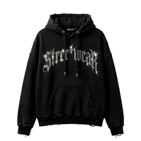 Sweat-shirts à capuche pour hommes, personnalisés et brodés, doublés polaire, épais, coupe oversize, style streetwear hiver, look urbain premium, effet vieilli, vente en gros