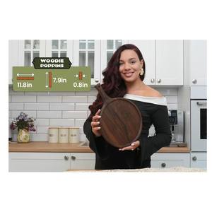 Plateau de service rond en bois massif avec poignée, pour hôtel, steak, pizza, dessert, pain, couleur rétro 012018 - Product Image 3