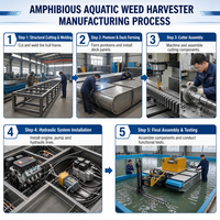 Récolteuse automatique amphibie hydraulique pour débris et plantes aquatiques, avec pompe et moteur, pour la récupération de plantes et algues aquatiques de surface