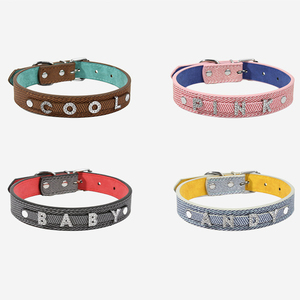 Collares de cuero para cachorros con letras a la moda, Collar de cuero personalizado para mascotas, collares ajustables de cuero PU suave para perros cachorros - Product Image 2
