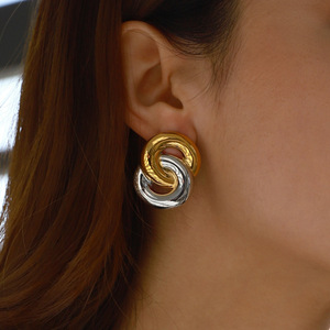 Geometric <b>Cuff</b> <b>Earrings</b> Stainless Steel Gold <b>Silver</b> Twisted Oval Design Fashion Jewelry - Product Image 4