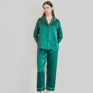 Fabrik Großhandel Seiden pyjamas Set für Frauen 2 pc Langarm 19momme Mulberry Silk Pyjamas