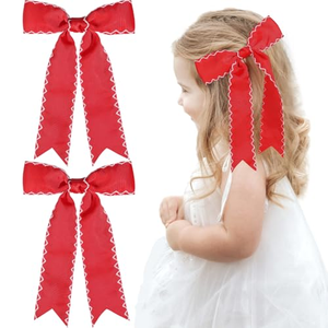 Barrette à cheveux personnalisée faite à la main pour filles, accessoire de gros en gros avec longue queue et bordure Moonstitch en polyester gros-grain - Product Image 1