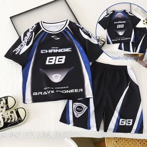 Ensemble Maillot de Basketball Garçon Été Sportif Manches Courtes Deux Pièces Style Américain Motif Lettres Col Étiquette Motif Motard - Product Image 3