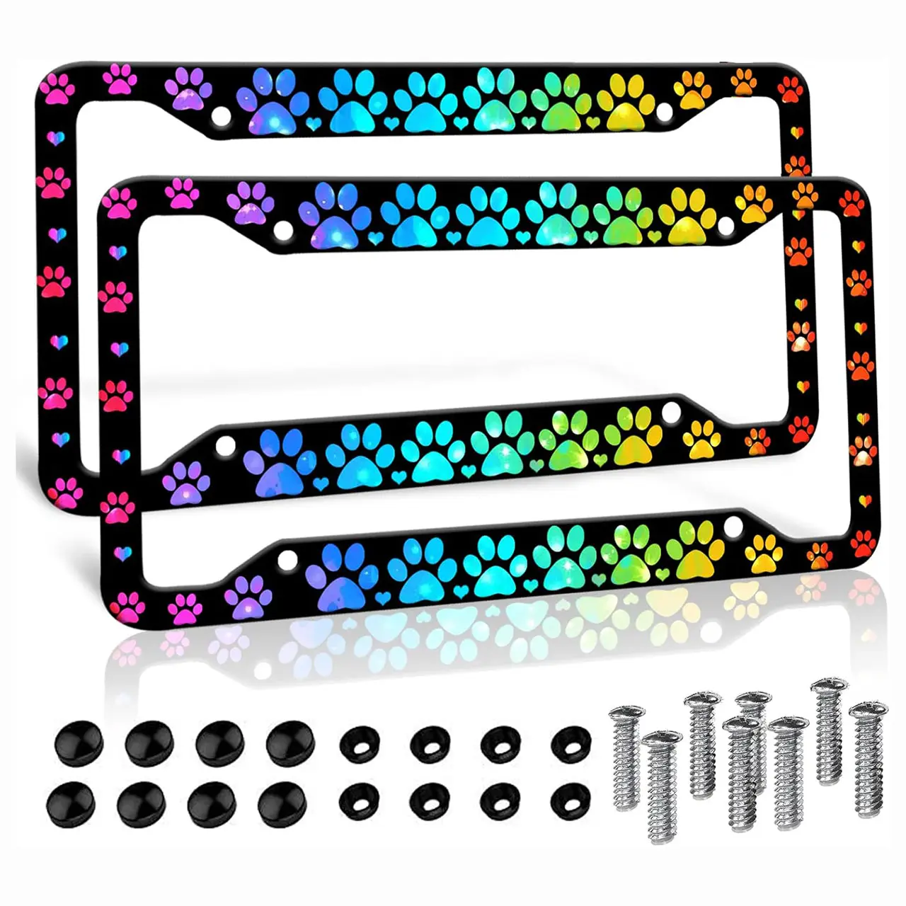 License Plate Frames Dog Paw Print License Plate Covers Aluminum Metal License Plate Holder Cute Funny Decorative Car Tag Frame
