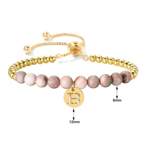 Bracelet en perles de pierre zèbre rose avec pendentif lettre anglaise en <span class=keywords><strong>hématite</strong></span> dorée, chaîne réglable en acier inoxydable - Product Image 5
