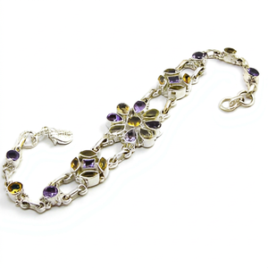 Bracelet en argent sterling 925 avec pierres précieuses multicolores étincelantes, bijoux floraux indiens faits à la main, élégant cadeau pour femmes - Product Image 1