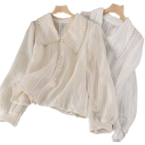 Nouvelle Blouse Femme à Col Claudine Couleur Unie Manches Évasées et Découpes Tendance - Product Image 1