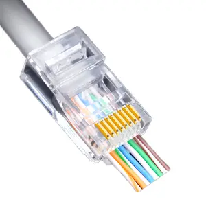 Produsen Super 6 melalui lubang RJ45 konektor kabel jaringan UTP baris tunggal berlubang konektor RJ45