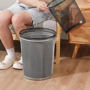 ถังขยะโลหะทรงกลมสีขาวแบบตาข่าย สำหรับใช้ในบ้าน สำนักงาน ห้องนอน ดีไซน์แบบเปิด - Product Image 4