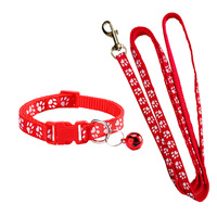 Set Kalung dan Tali Anjing Kucing Bahan PP yang Dapat Disesuaikan dengan Lonceng, Motif Cakar Lucu, untuk Anjing Kecil, Anak Anjing, dan Anak Kucing, Grosir