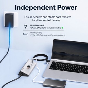 Hub in Alluminio USB-A 10Gbps e USB-C 10Gbps a 7/10 Porte per Sincronizzazione Dati, Splitter Hub USB 3.2 Tipo C con Adattatore di Alimentazione 12V/3A - Product Image 4
