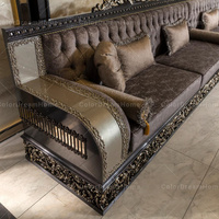 Salon Canapé d'Angle en Bois Antique Style Majlis Arabe, Ensemble de Meubles Marocains Personnalisés pour Salon