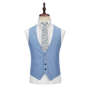 하늘색 남성 정장 3 조각 남자 의류 비즈니스 블레이저 + 조끼 + 바지 정장 웨딩 신랑 무도회 원피스 착용 - Product Image 4