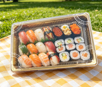 Vente en gros de boîte dorée emballage de sushi boîte de plateau en plastique boîte jetable en plastique récipient jetable plateau de sushi boîte alimentaire en plastique