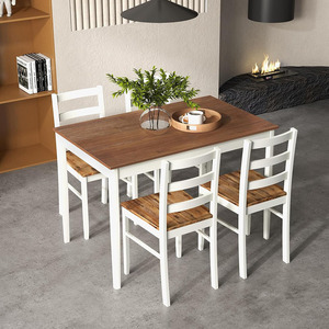 Modern Farmhouse Dinette <strong>Set</strong> Solid Wood Rectangular <strong>Dining</strong> <strong>Table</strong> <strong>4</strong> Chairs Five-Piece <strong>Set</strong> Rubber Wood Legs <strong>Dining</strong> <strong>Table</strong> <strong>Set</strong> <strong>4</strong>