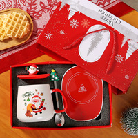 Ensemble de tasses en céramique de Noël Wisteria ZT-417 de haute qualité avec dessous chauffant, couvercle en silicone et cuillère - Cadeau de Noël et du Nouvel An