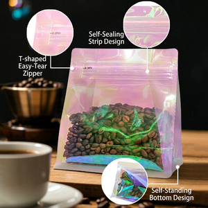 Sachet Doypack Ziplock en gros avec film holographique irisé et valve unique, qualité alimentaire, pour café, thé et snacks - Product Image 1