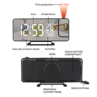 Reloj Despertador Digital LED Multifunción con Radio FM, Pantalla de Temperatura y Humedad, Proyector de Escritorio, Reloj Electrónico Negro de ABS