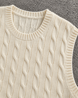 Gilet en tricot torsadé personnalisé pour homme, col rond, sans manches, couleur crème, style preppy, service ODM