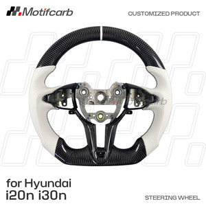 Volante de Fibra de Carbono Personalizado con Empuñaduras de Cuero Blanco para Hyundai Elantra N I20N I30N N-line N-Series 2018-2026 - Product Image 2