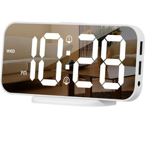 LED Electronic Wall/Desk Alarm <b>Clock</b>-Mini Digital Snooze Week Calendar Double Alarm Mirror USB Charging Modern Design Bedroom - Product Image 5
