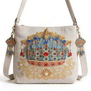 Sac fourre-tout en toile de style vintage, design <span class=keywords><strong>rétro</strong></span>, pour femmes et hommes, pour les trajets quotidiens, les courses, les voyages, logo personnalisé imprimable, fermeture à glissière en corde - Product Image 2