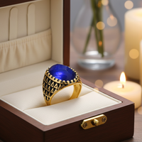 Bague Chevalière Vintage en Acier Inoxydable avec Pierre Bleue et Motif Gravé, Bijoux de Mode pour Hommes, Vente en Gros