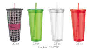 Gobelet à paille rayé à double paroi en PS, Mug de voyage élégant de couleur unie, Grande capacité, Réutilisable, Sûr pour les aliments, Bouteille d'eau pour étudiant - Product Image 2