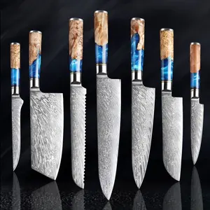 Conjunto de facas de cozinha de lâmina de damasco, conjunto de facas afiadas do chef do paquistão de 8 polegadas vg10 com punho de resina