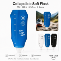 Bouteille d'eau souple pliable en TPU avec logo personnalisé pour marathon, camping, voyage, course à pied - Réutilisable, sans BPA
