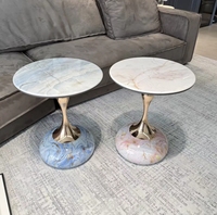 Table d'appoint ronde moderne extensible en fer et marbre pour usage domestique ou commercial