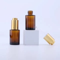 Flacon compte-gouttes en verre épais de 30 ml, emballage cosmétique vide, flacons ambrés à épaule plate, conteneurs pour huiles essentielles